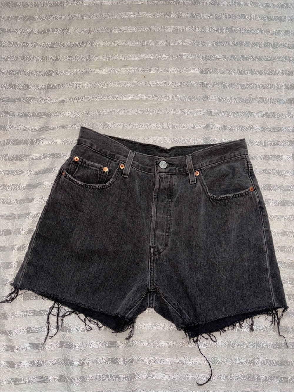Levi’s High-Rise Black Denim fringe Cutoff High Rise Shorts